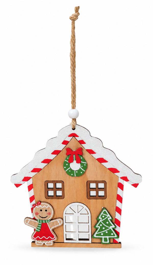 Wooden Gingerbread House Hanging Decoration – 13cm