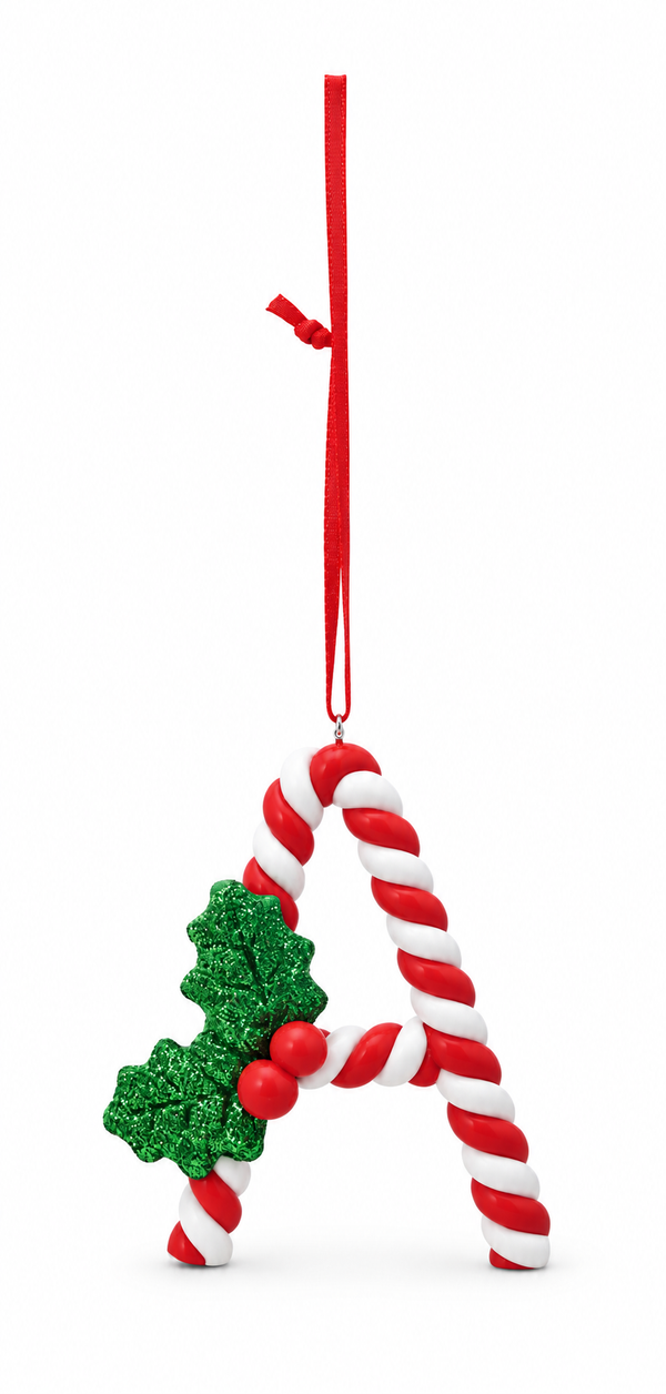 Candy Cane and Holly Alphabet Hanging Ornament