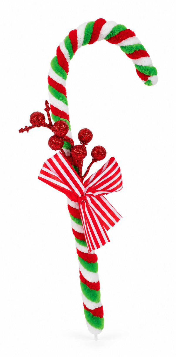 Plush Candy Cane Decoration with Berries