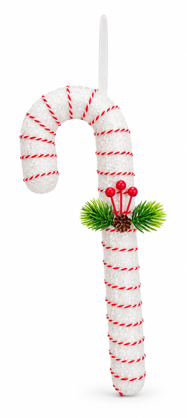 Glitter Candy Cane with Berries – 33 cm