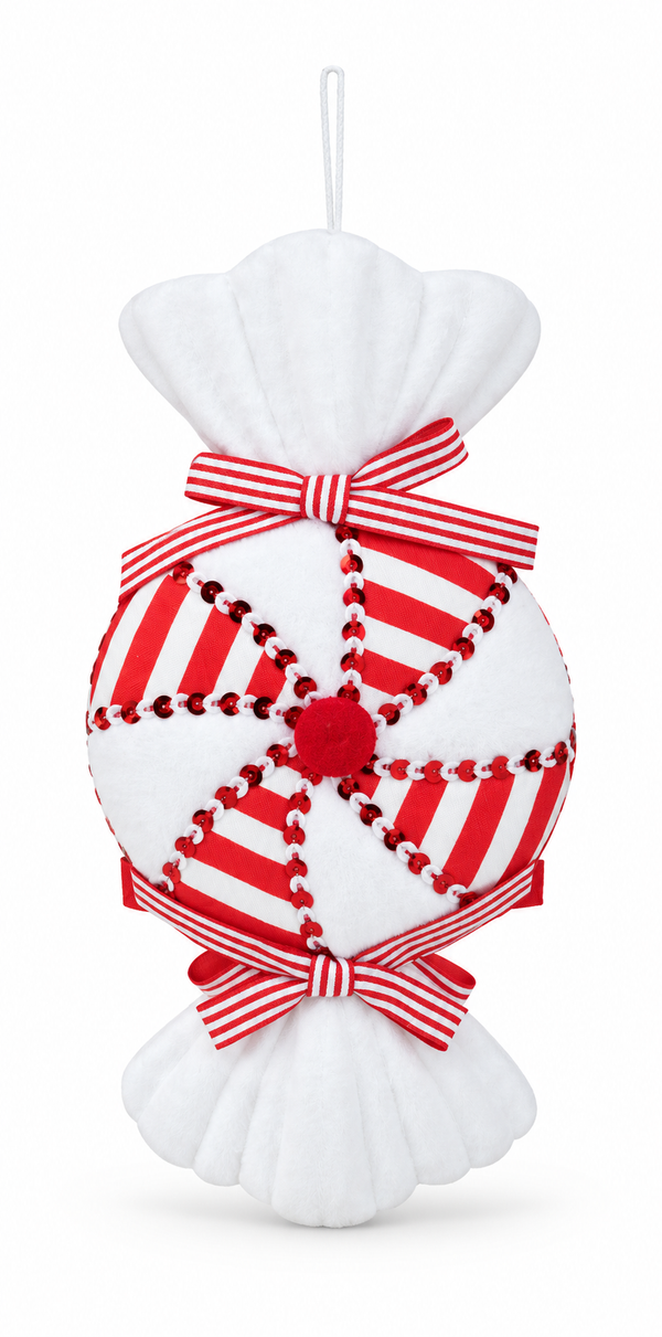 Flocked Candy Cane Sweet Decoration – 26cm