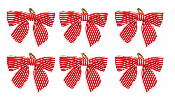 Candy Cane Woven Stripe Bows – 6 Pack