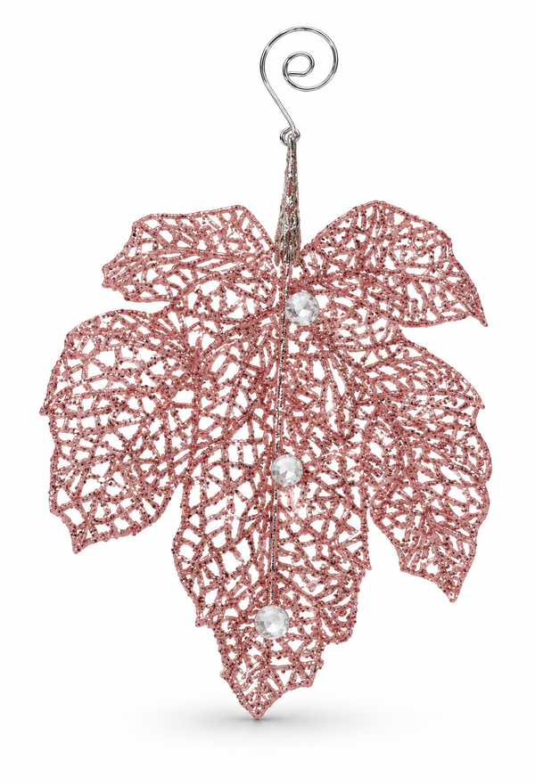 Hanging Jewelled Glitter Christmas Leaf