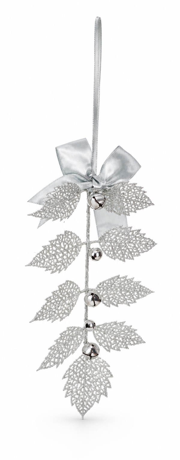 Glitter Leaf and Bell Hanging Decoration