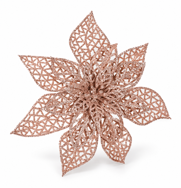 Glitter Wire Poinsettia Clip – 20cm