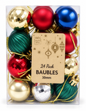Mixed Christmas Baubles 30mm – 24 Pack