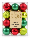 Mixed Christmas Baubles 30mm – 24 Pack