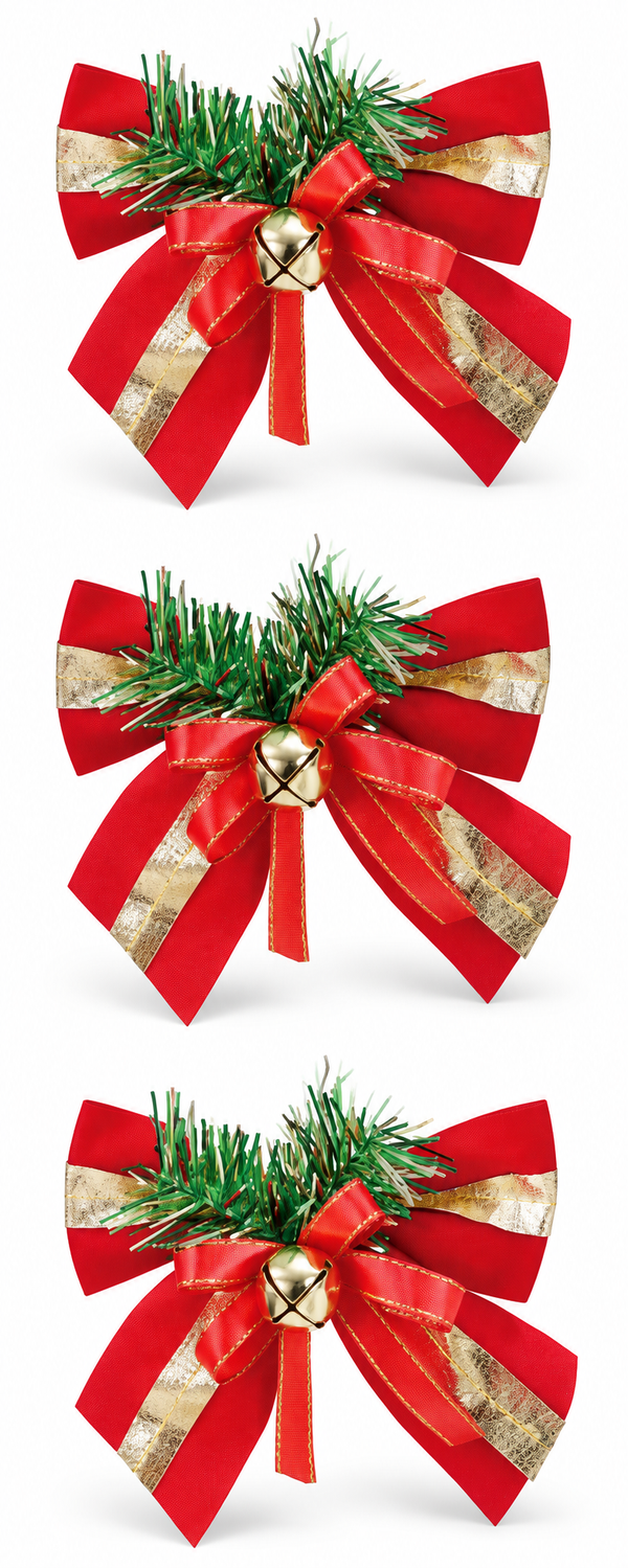 Red & Gold Christmas Bows with Bells – 3 Pack
