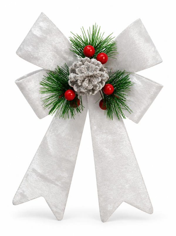 Crushed Velvet Christmas Bow with Pinecone Decoration