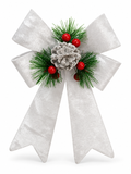 Crushed Velvet Christmas Bow with Pinecone Decoration