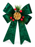 Crushed Velvet Christmas Bow with Pinecone Decoration