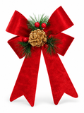 Crushed Velvet Christmas Bow with Pinecone Decoration
