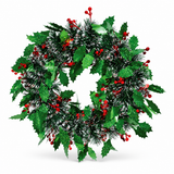 Holly and Berry Tinsel Christmas Wreath 32 cm