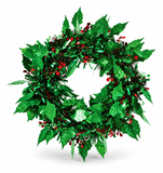 Holly and Berry Tinsel Christmas Wreath 32 cm