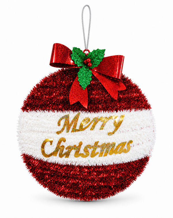 Merry Christmas Tinsel Bauble Plaque