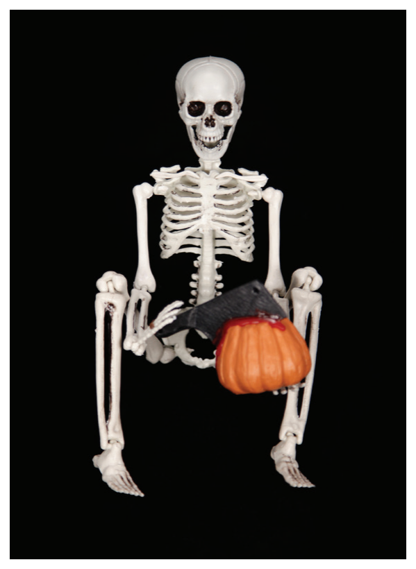 Poseable Skeleton With Pumpkin & Knife 40cm — XH7787