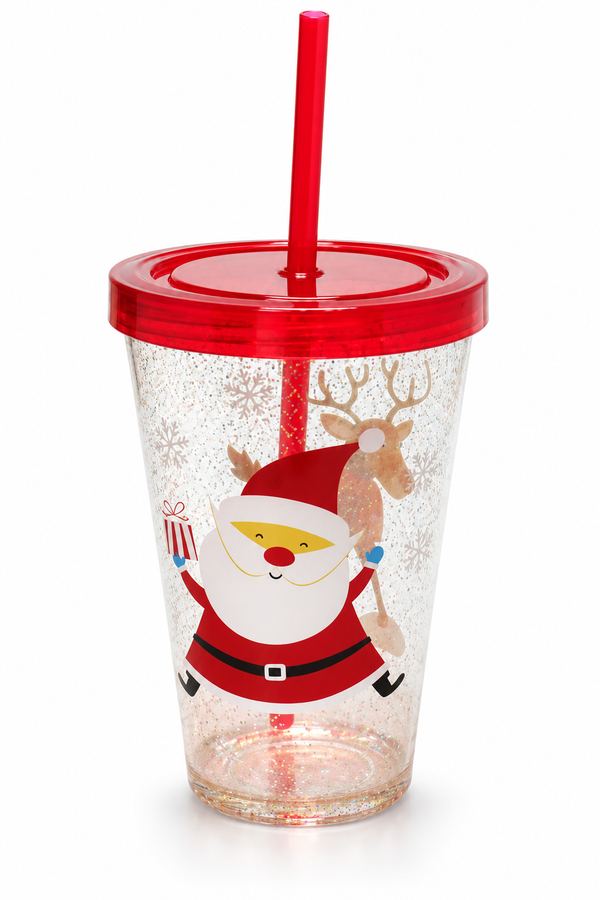 Christmas Glitter Cup with Straw 550 mL