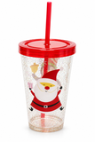 Christmas Glitter Cup with Straw 550 mL
