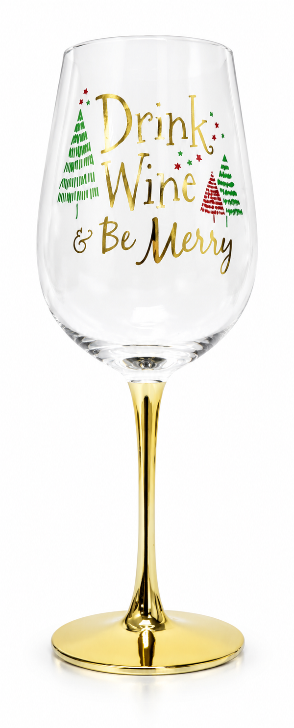 Christmas Wine Glass with Gold Stem