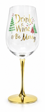 Christmas Wine Glass with Gold Stem