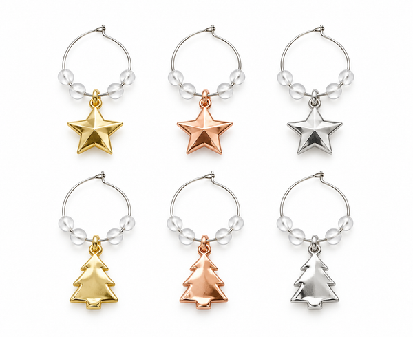 Metallic Christmas Wine Charms – 6 Pack