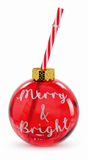 Christmas Slogan Bauble Cup with Straw