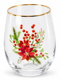 Poinsettia Christmas Stemless Wine Glass 550 mL
