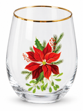 Poinsettia Christmas Stemless Wine Glass 550 mL