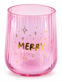 Pink Iridescent Fluted Christmas Stemless Glass