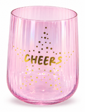 Pink Iridescent Fluted Christmas Stemless Glass