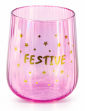 Pink Iridescent Fluted Christmas Stemless Glass