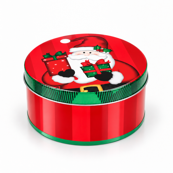 Round Christmas Cookie Tin – Santa and Nutcracker Designs