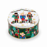 Round Christmas Cookie Tin – Santa and Nutcracker Designs
