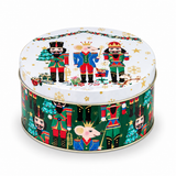 Round Christmas Cookie Tin – Santa and Nutcracker Designs