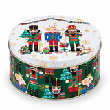 Round Christmas Cookie Tin – Santa and Nutcracker Designs