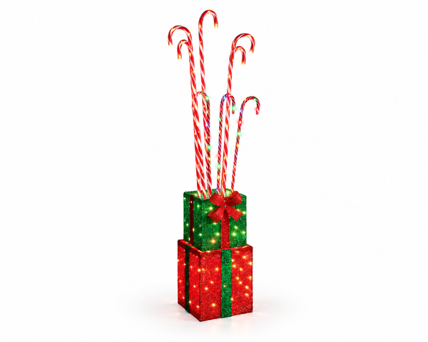 LED Candy Canes in Stacked Presents
