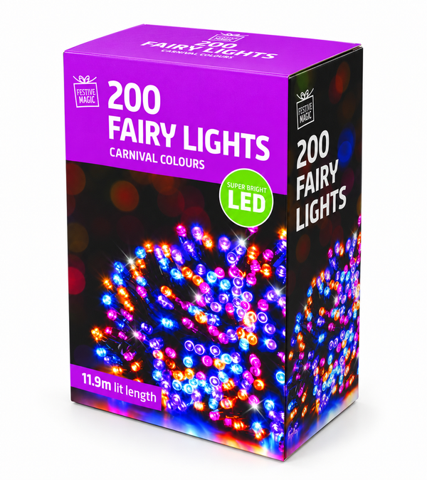 Flashing LED Fairy Lights 200 – Carnival Colours