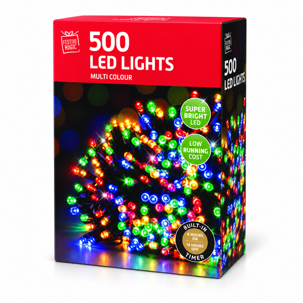 Multicolour Flashing LED Lights with Timer – 500 Lights