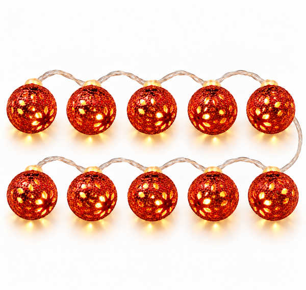 Battery-Operated LED Metal Ball Lights – 10 Lights