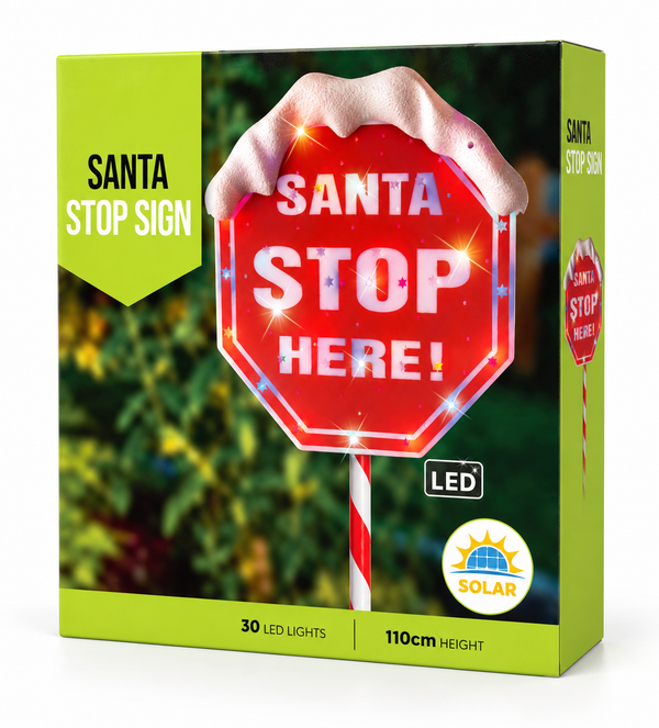 Solar LED Santa Stop Here Sign