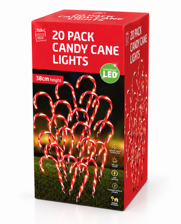 Flashing LED Candy Cane Path Lights – 20 Piece Set