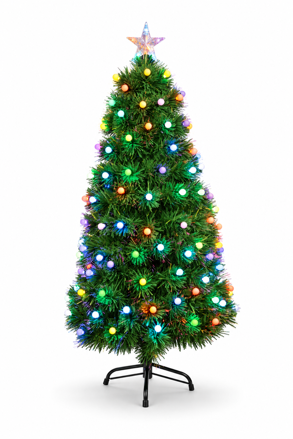 Rainbow Bauble LED Fibre Optic Christmas Tree 120 cm