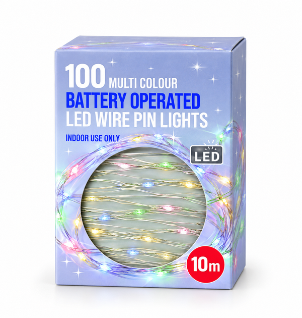 Battery-Operated LED Wire Lights 10 m – 100 Lights