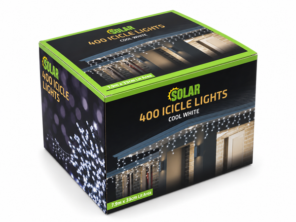 Solar LED Icicle Lights 400 – Cool White
