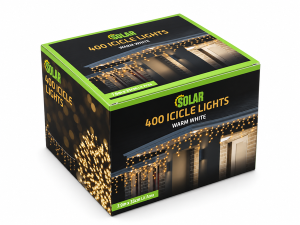 Solar LED Icicle Lights 400 – Warm White