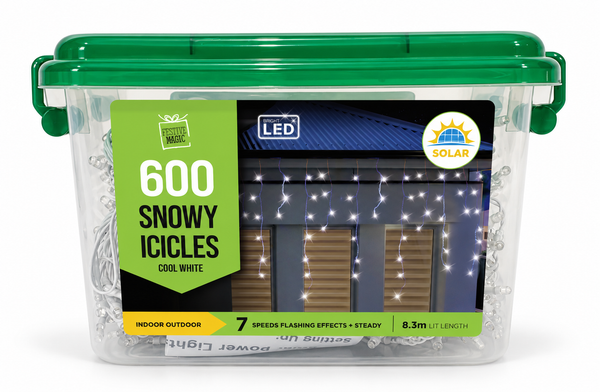 Solar Snowing LED Icicle Lights 600 – Cool White
