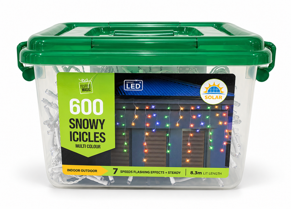 Solar Snowing LED Icicle Lights 600 – Multicolour