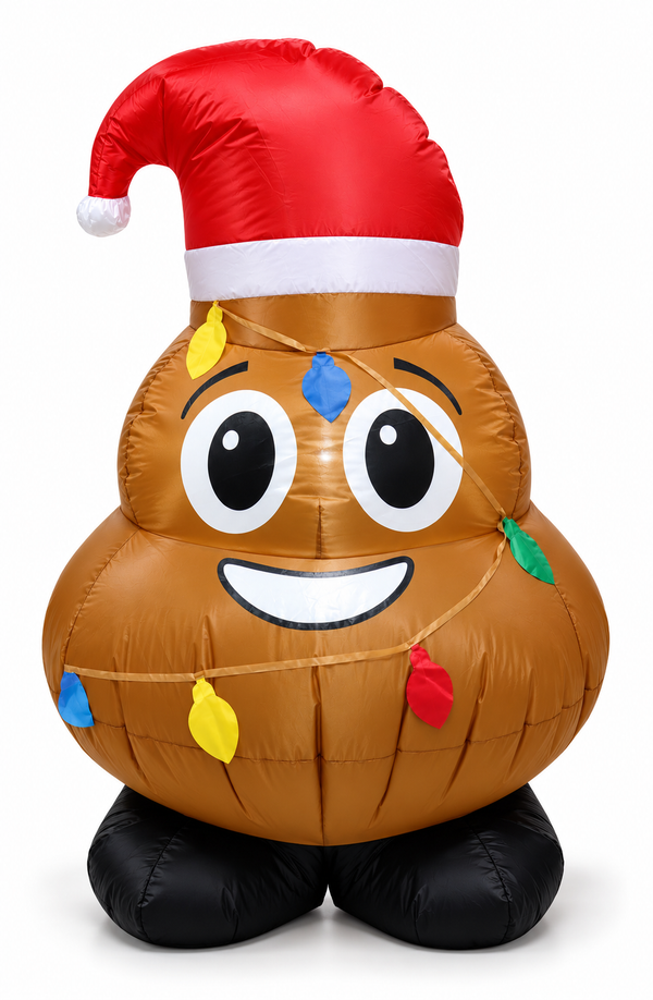 120 cm airpowered Festive Poo character wearing a Santa hat