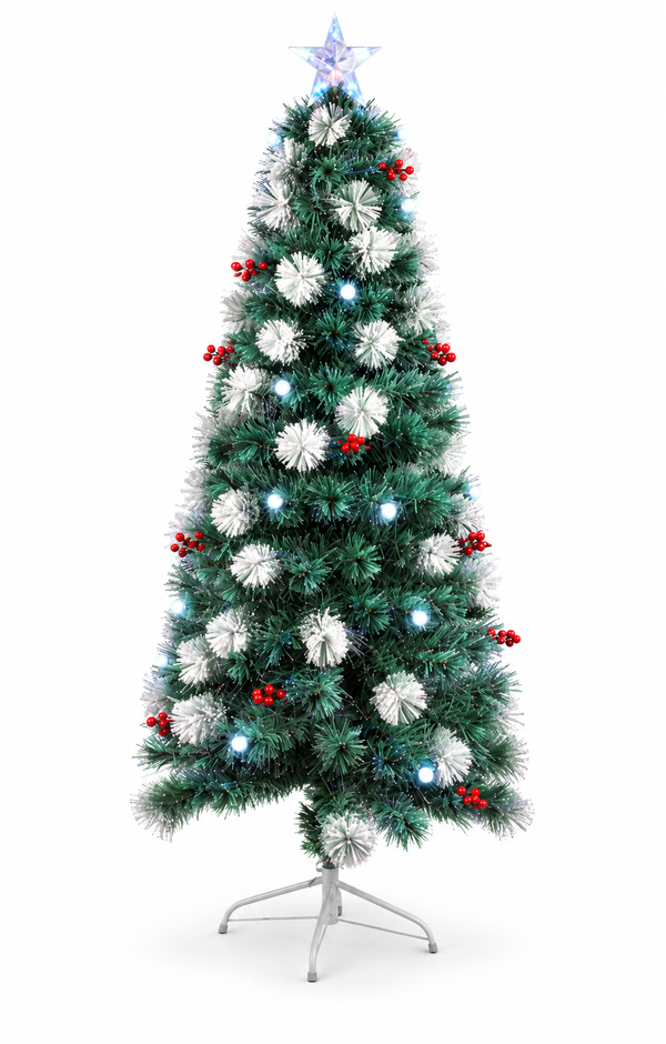 Flocked LED Fibre Optic Christmas Tree 180 cm