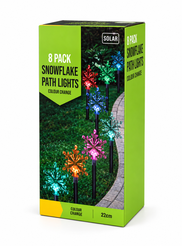 Solar Colour-Changing Snowflake Path Lights – 8 Piece Set